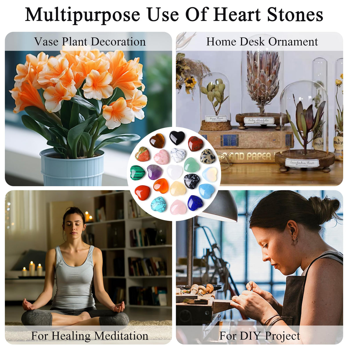 NUKAYAI 20PCS Crystals and Healing Stones Trinkets Healing Crystal Hearts Heart Natural Gemstones Reiki Rose Quartz Amethyst Polished Wholesale Set Balancing Trinket Mothers Day Bulk Gifts for Women