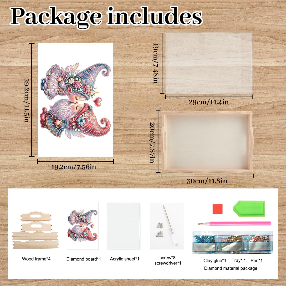 DIY Diamond Art Tray with Handle Diamond Art Painting Plate Creative Design Handmade Wooden Tray Mosaic Making Kits by Number Kits Diamond Art for Coffee Living Room Home Organizer (Nice Kiss)
