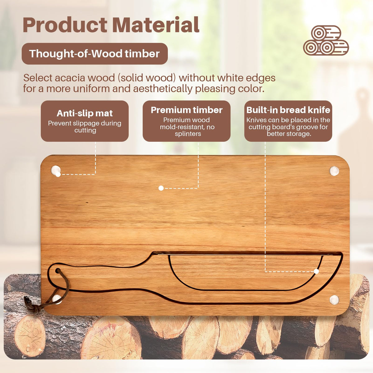 Yonent Wooden Bread Cutting Board with Bow Bread Slicer Set, Includes 2 Stainless Steel Blades and Removable Knife for Slicing Homemade Sourdough, Baguettes and Artisan Bread