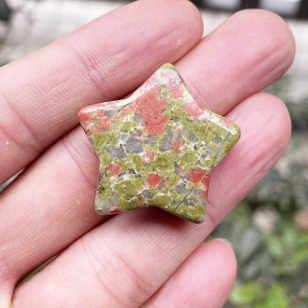 Fekuar Unakite Crystal Star Chakra Stones for Reiki Healing Yoga Balance Meditation Polished Mini Pocket Palm Stone 1 Inch (30mm)