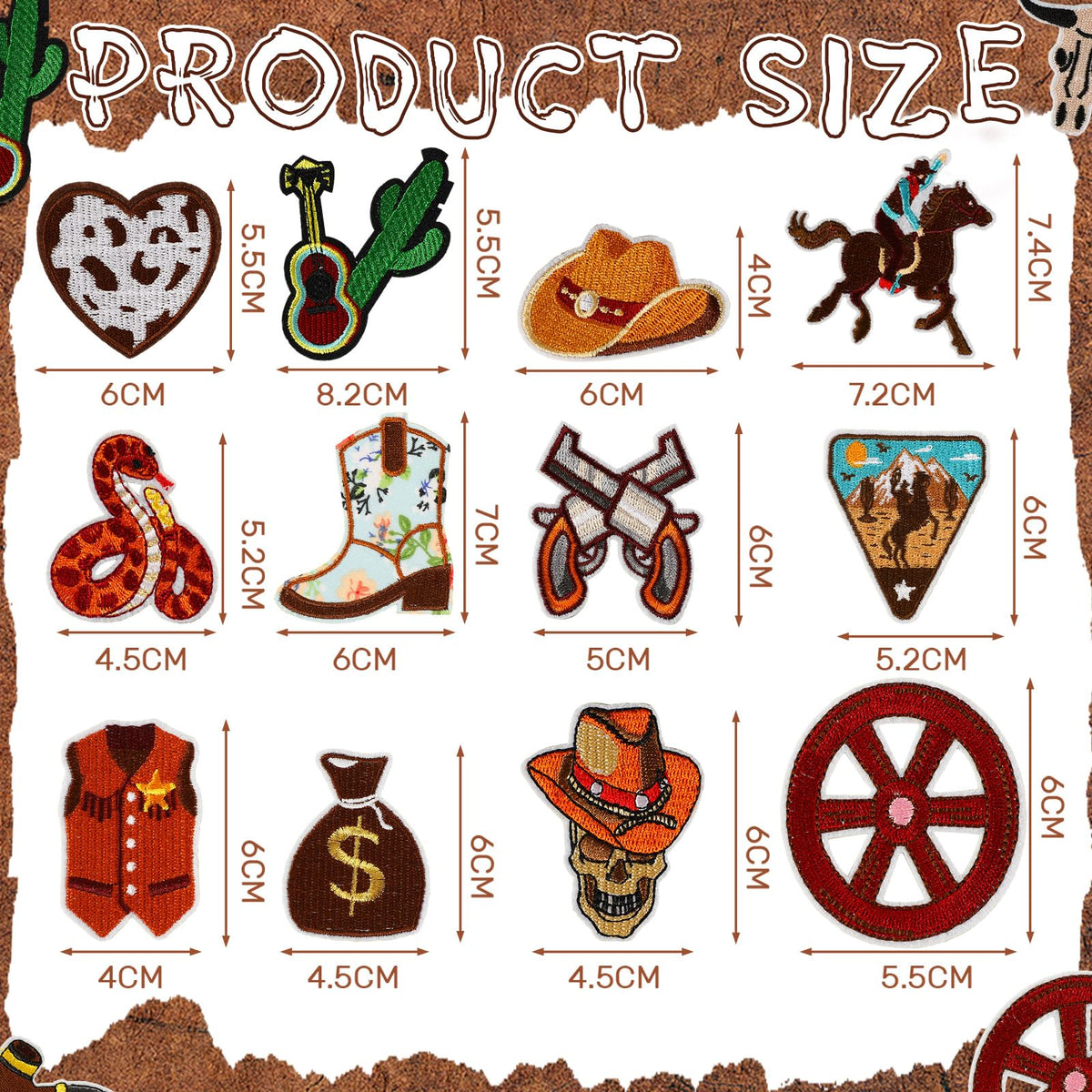 60pcs Western Iron On Patches Random Assorted Styles Brown Theme Iron on Patches for Boys Western DIY Sew Applique Repair Patch Cute Sew on Patches for Clothing Jacket Jeans Pants Dress Backpack Hats