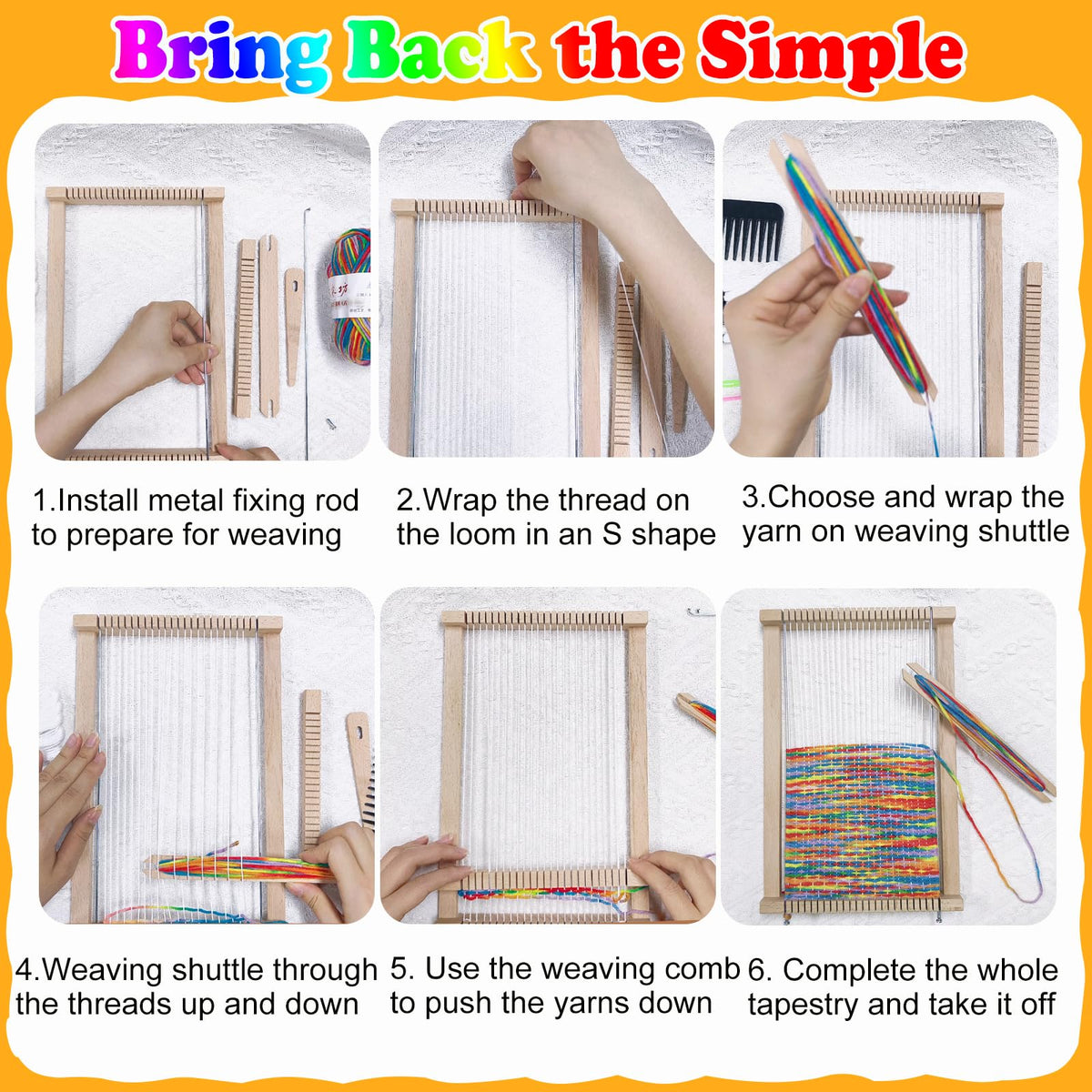Wooden Weaving Loom Kit for Kids,Arts and Crafts Mini Weaving Loom with Colorful Weaving Yarns,11.4" x 7.5" Frame Looms for DIY Tapestry,Coaster,Art Projects,DIY Weaving Kit for Beginners and Adults