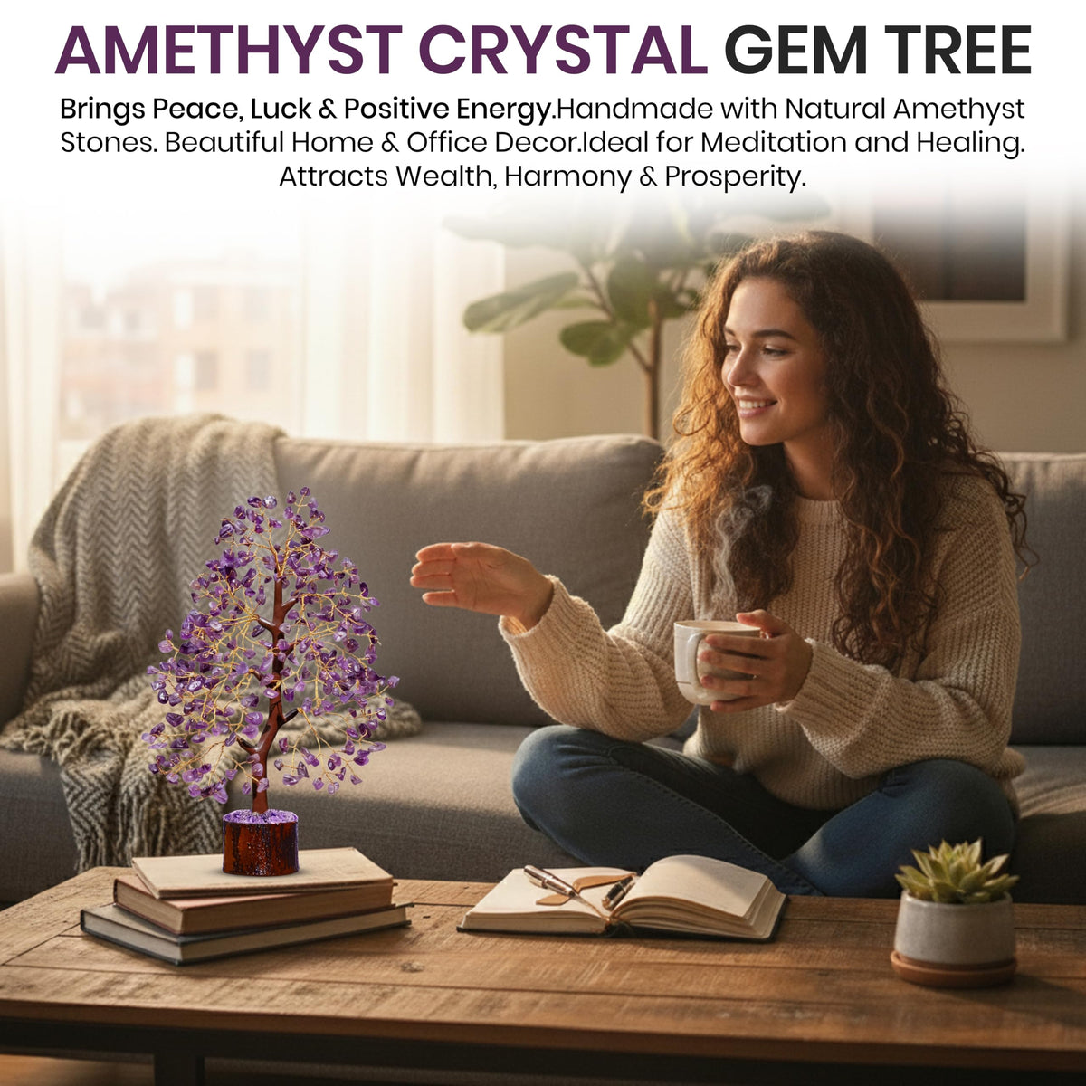 AstraVeda Amethyst Crystal Tree, Chakra Tree, Feng Shui, Positive Energy, Meditation Gift, Crystals and Stones, Spiritual Items, 300 Bead