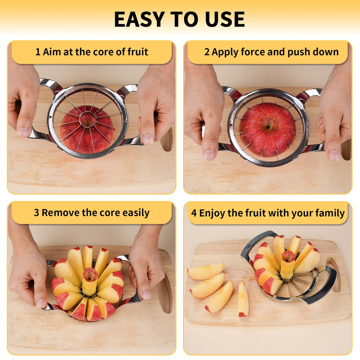 SAVORLIVING 4.72 inches Apple Slicer,12-Blade Extra Large Apple Corer, Heavy Duty Stainless Steel Apple Cutter and Divider with Updated Safe Blade System