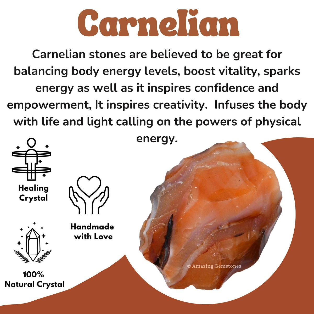 Amazing Gemstone Carnelian Raw Crystals and Healing Stones, Natural Rocks For Tumbling - DIY Raw Stones And Crystals (1 Piece)