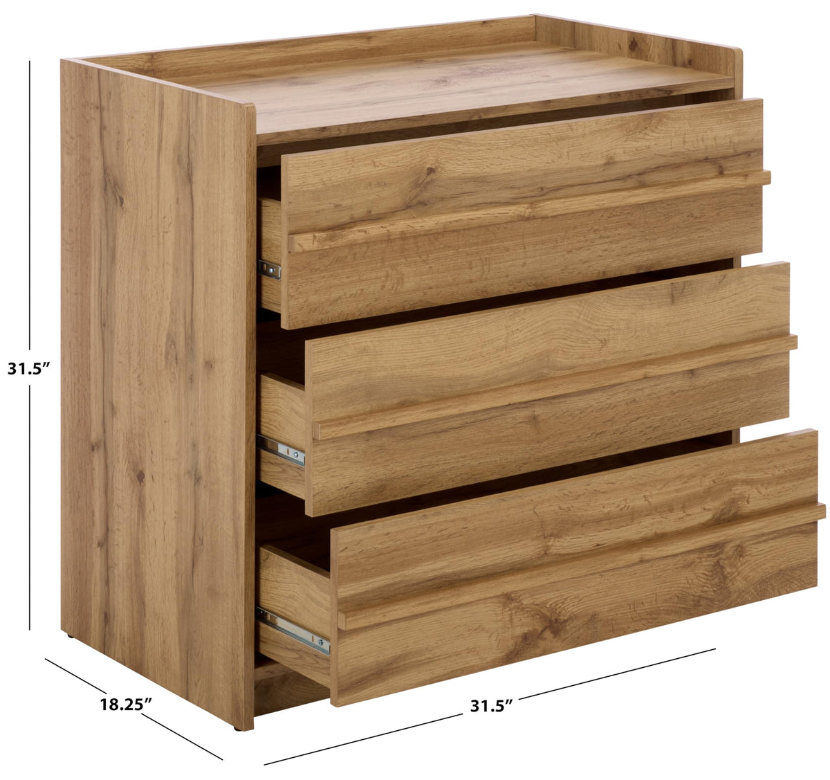 SAFAVIEH Furniture - Mishi 3-Drawer Chest - Oak Wood-Look Dresser with Storage, Modern Bedroom & Guest Room Storage Cabinet, 32" W x 18.3" D x 31.5" H (CHS3101A)