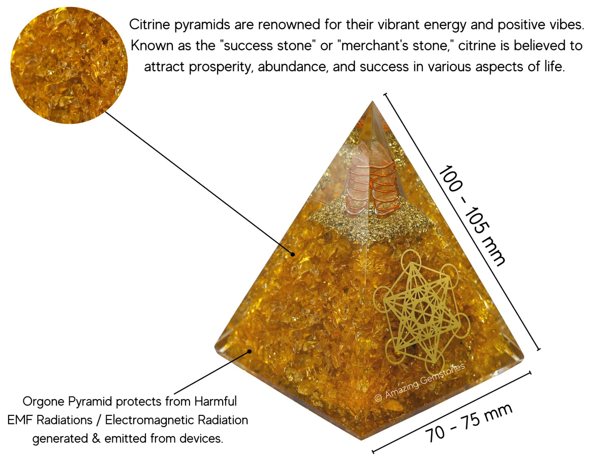 Amazing Gemstone Organite Orgone Pyramid Extra Large 105 MM - Orgone Energy Pyramid with Citrine Crystals and Healing Stone - Orgonite Pyramids Crystals and Positive Energy