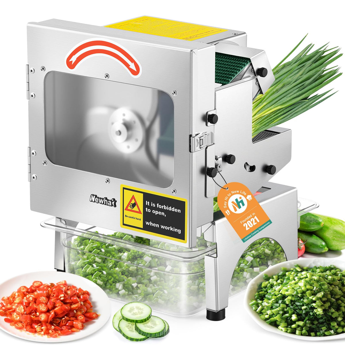 Newhai 200W Commercial Vegetable Slicer Machine Electric Automatic Veggie Fruit Cutter 400lb/h with Conveyor Belt 1-35mm Thickness Adjustable for Cucumber Scallion Green Bean Banana 110volt