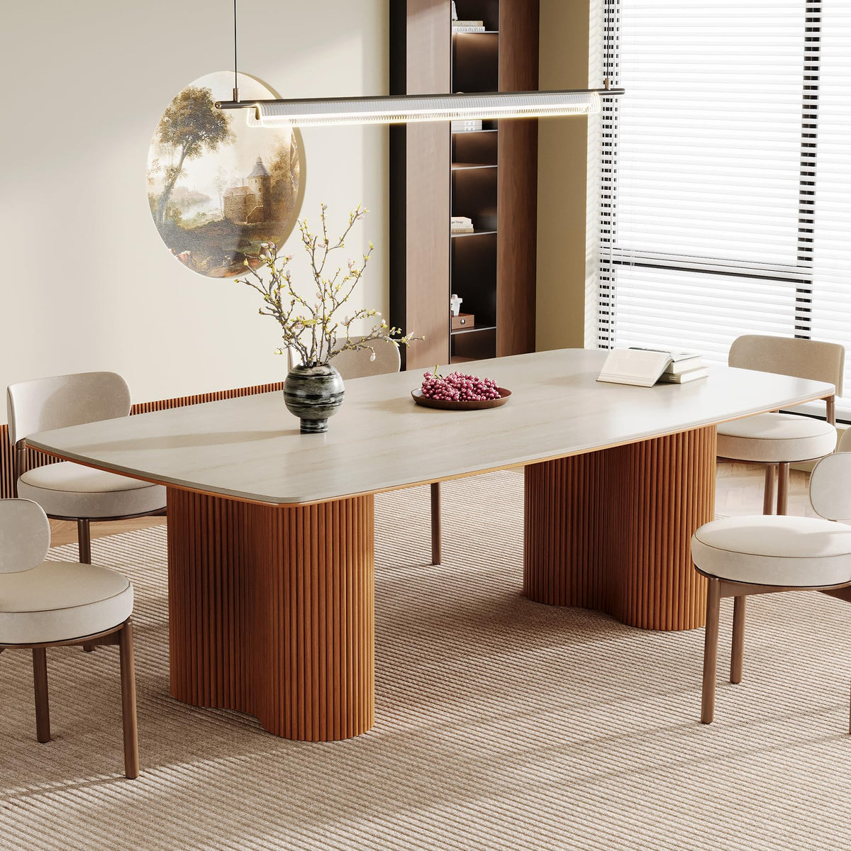 Tribesigns 78.7" Sintered Stone Dining Table for 8-10，Luxury Rectangular Kitchen Table with Solid Wood Legs, Mid-Century Dining Room Table for Living Room