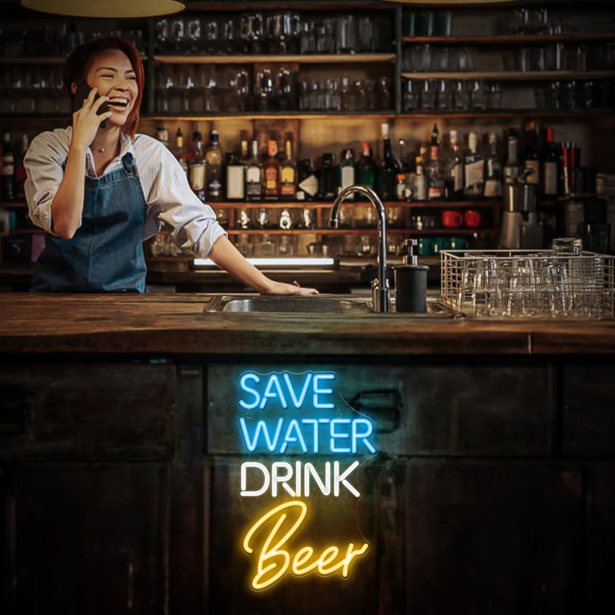 Kavaas Save Water Drink Beer Neon Sign, Neon Beer Signs for Man Cave, Home Bar, Pub, Wall Decor - Best Gifts for Beer Lovers, Birthday, Christmas