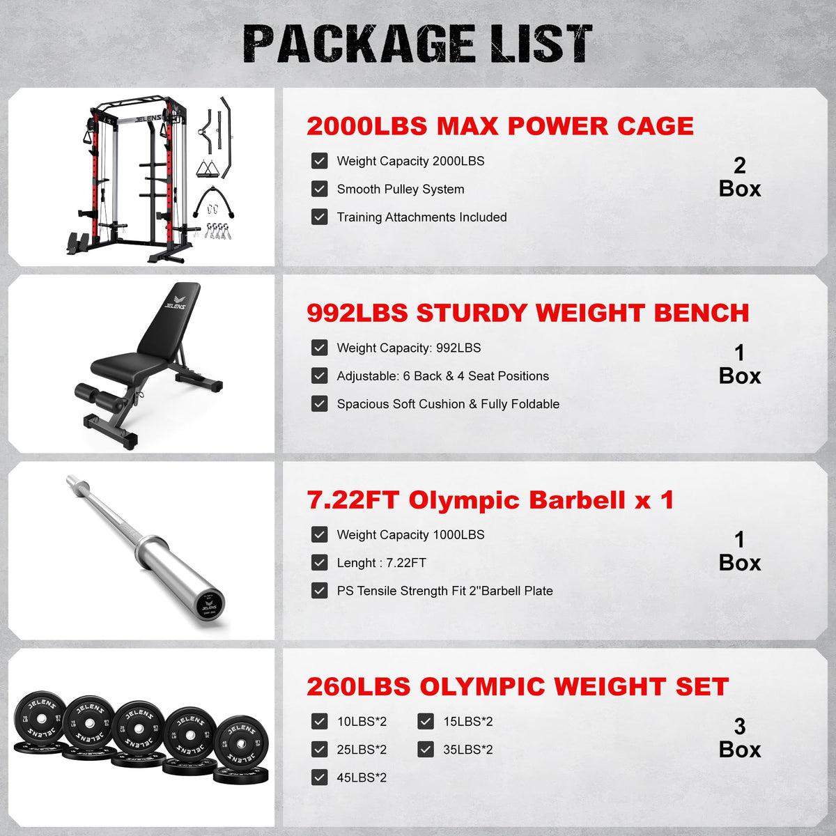 JELENS C21 Power Cage, 2000LBS Multi-Function Power Rack with Independent Dual Pulley System, All-in-One Squat Rack for Cable Crossover, Home Gym Workout Machine (Red, 260LBS Black)