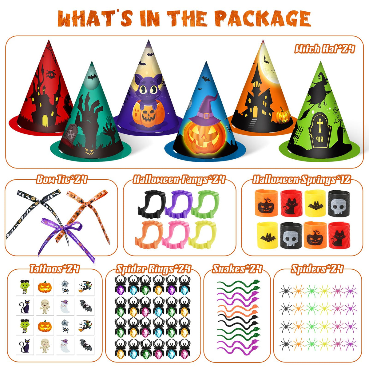 234 PCS Halloween Party Favors for Kids,24 Pack Witch Hat Shaped Goodie bag Stuffers with Non-Candy Trick Or Treat Toys Bulk,Goodie Bags Basket Stuffers,Classroom Favors Gifts for Boys Girls