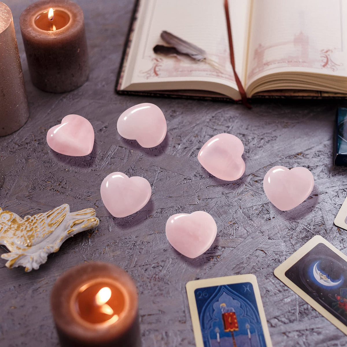 Patelai 24 Pcs Rose Quartz Heart Crystals Pink Heart Shaped Stones Natural Healing Worry Stones Mini Pocket Gemstone with Black Flannelette Bag for Women Mothers Day Anniversary Gifts Reiki Balancing