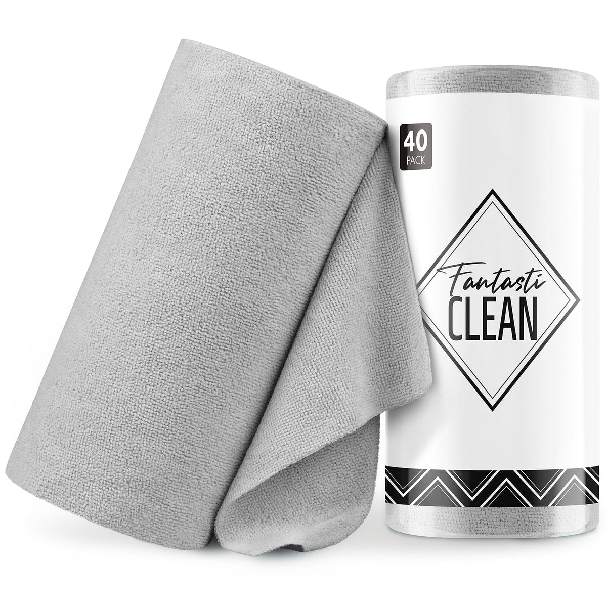 Fantasticlean Microfiber Cleaning Cloth Roll -40 Pack, Tear Away Microfiber Towels, 12" x 12", Reusable, Washable, Scratch Free, Ultra Absorbent Dishcloth for for All-Around Cleaning Supplies (Grey)