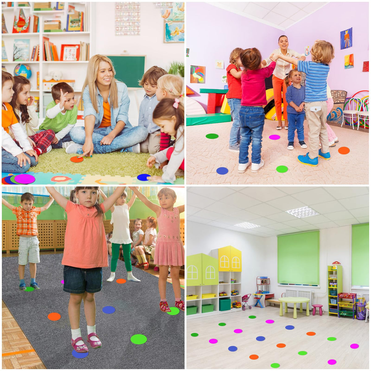 TuXHui Poly Spots 4 inch Flat Cones Spot Markers for Gym/PE Training, Dance, 24 Pcs Non-Slip Rubber Floor Dots Flat Disc Markers for Soccer Basketball Sports Agility Drills, Classroom Activities