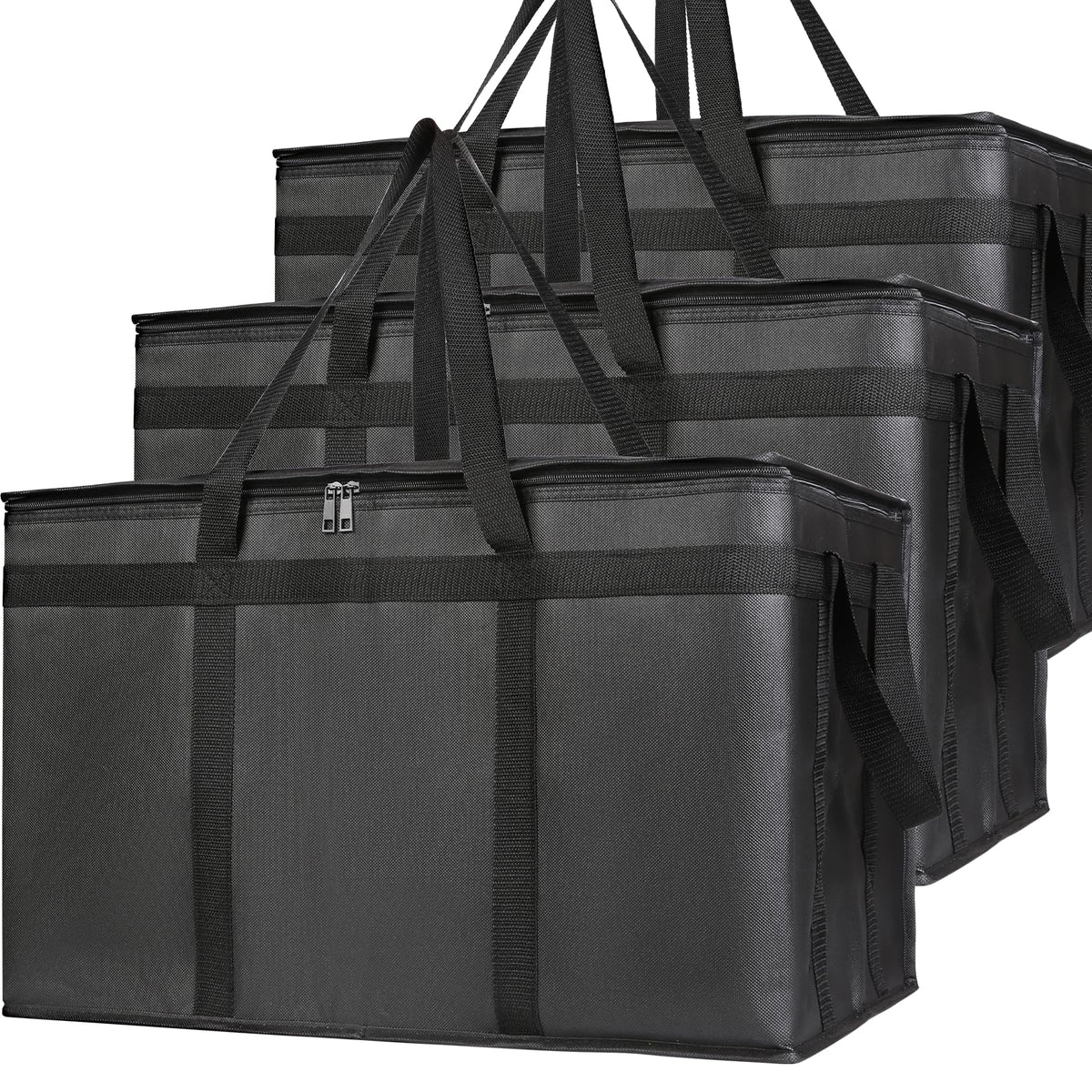 Bodaon 3-Pack Insulated Food Delivery Bag, XXXL Pizza Cooler Bags, Rideshare Delivery Bag, Thermal Cold/Hot Styrofoam Carrier for Catering/Shopping/Travel/Car, Warmer/Frozen