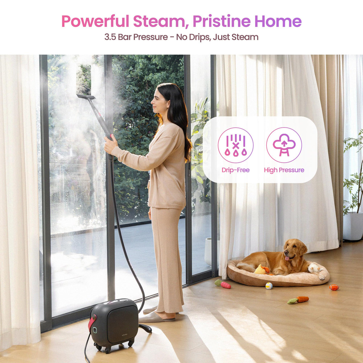 Schenley 21-in-1 Steam Cleaner, High-Pressure Heavy-Duty Steamer for Deep Cleaning Floors, Tiles, Upholstery, Grout, Grill and Cars, Fast Heat-Up, Large Water Tank, Multi-Purpose, Portable Design