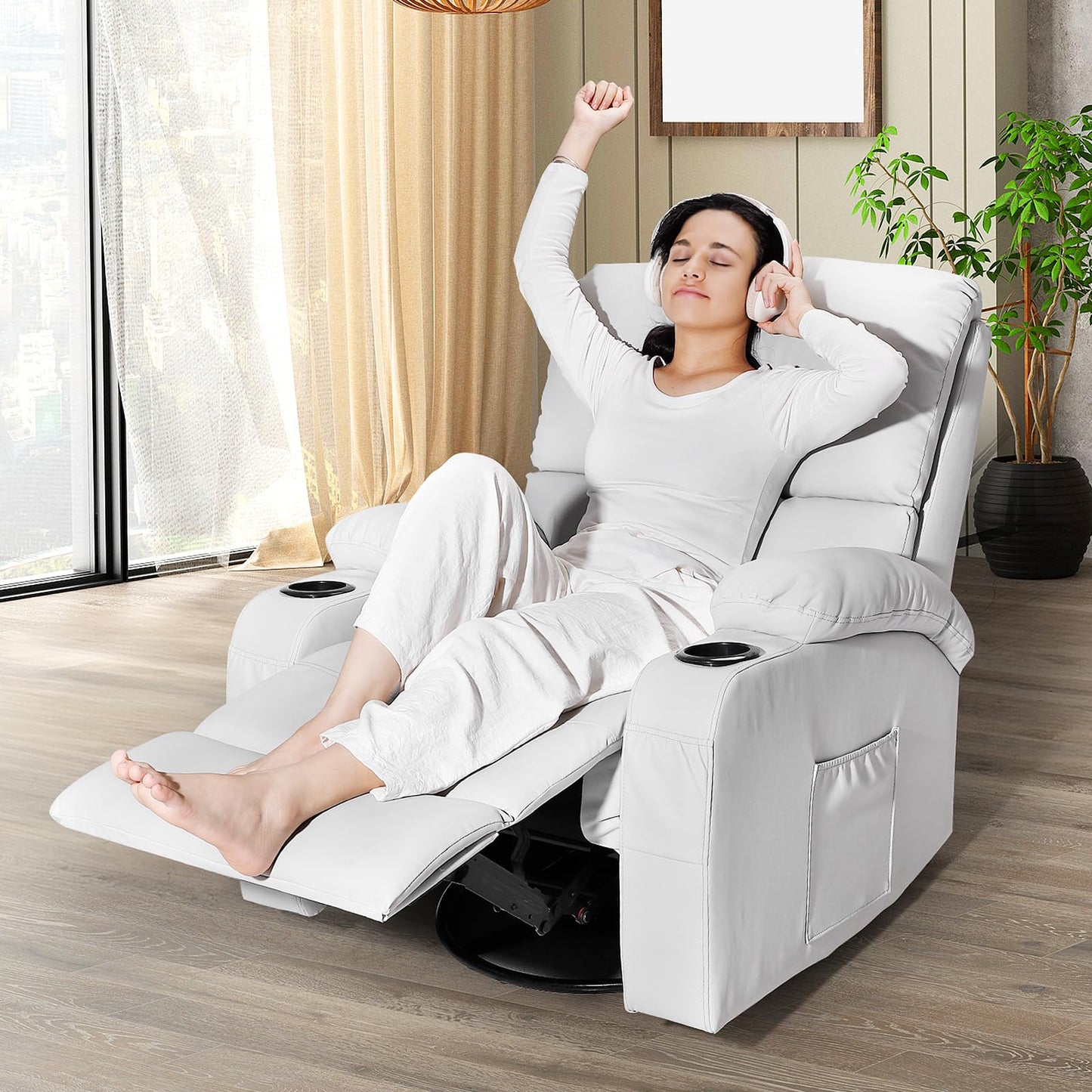 LAFWELL Rocking Recliner Chair, Massage Rocker Recliner Chair with Vibration Massage and Heat, 360° Swivel Recliner Chairs, Living Room, Bedroom, Nursery, RV, Grey