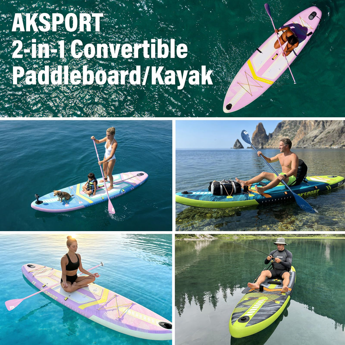 AKSPORT 11' Inflatable Stand-Up Paddle Board with Upgraded SUP Accessories Kit | Extra Wide 34" Design | Non-Slip Deck | Premium SUP Board for Adults & Youth of All Levels