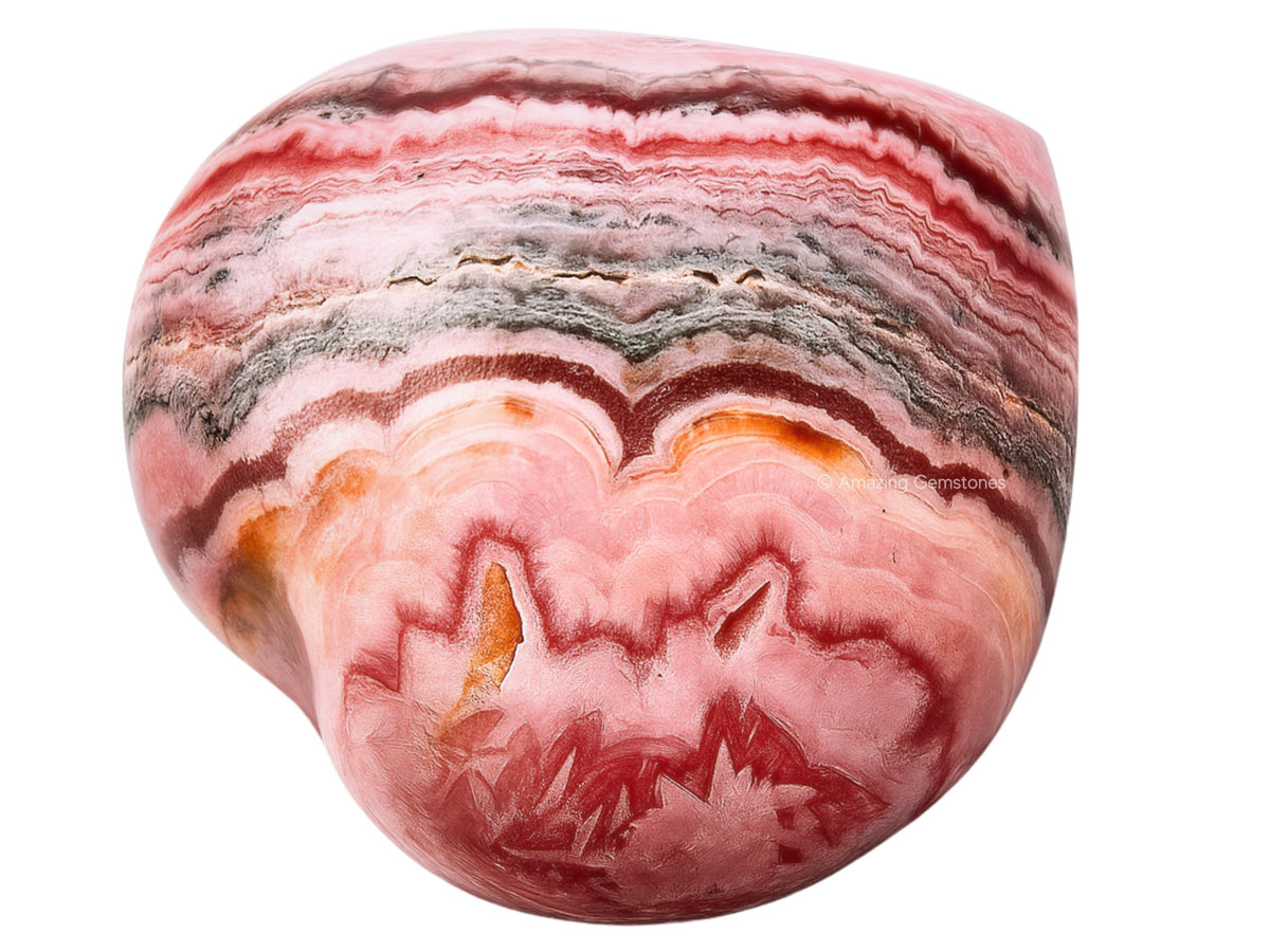 Rhodochrosite Crystal Heart Palm Stone - Pocket Massage Worry Stone for Natural Body Chakra Balancing, Reiki Healing and Crystal Grid