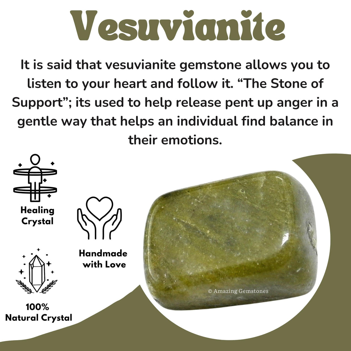 Amazing Gemstone Vesuvianite Crystals and Healing Stones Tumbled - 1 Oz Vesuvianite Stone Gem Stones, Natural Healing Stones for Energy Balance, Stress Relief - Polished Gems Rocks