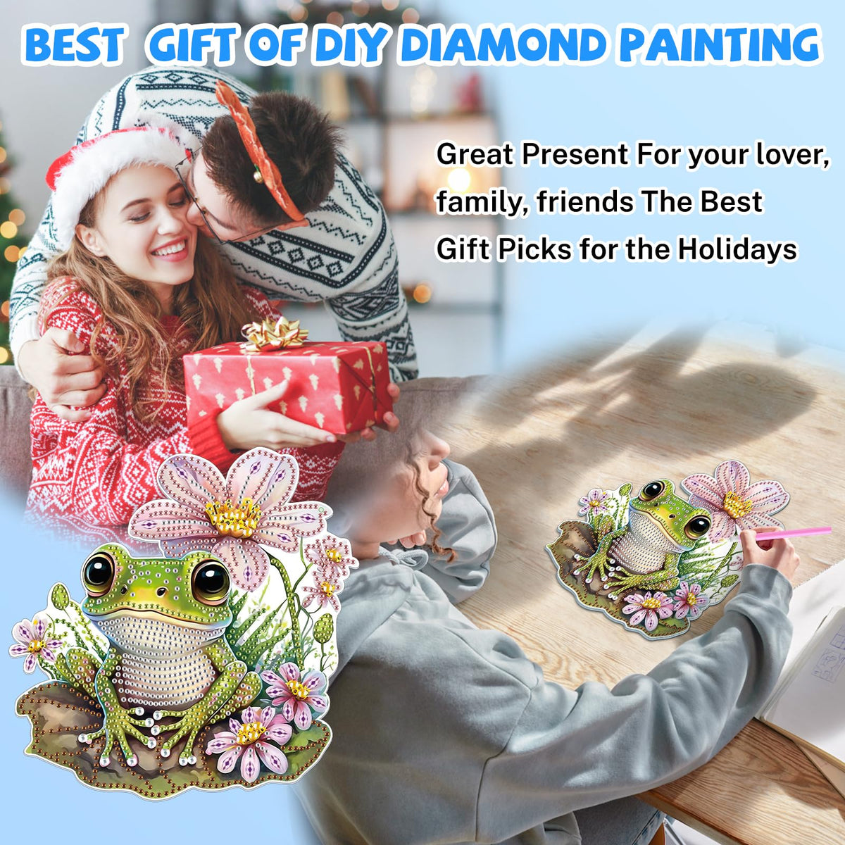 Bowetile Frog Diamond Art Hanging Kits for Adults, 5D Special Shape Diamond Painting Pendant Kits, Animal Gem Art Suncatchers Painting Ornament for Home Garden Wall Decor