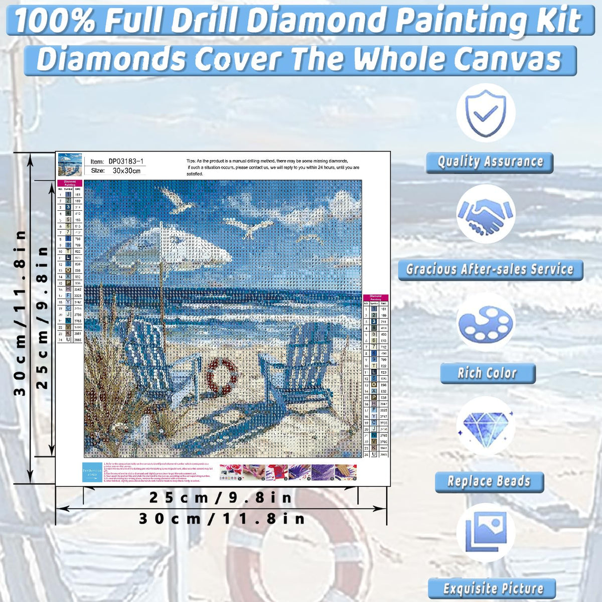 4 Pack Beach Diamond Art Kits for Adults Beginners,Full Round Drill DIY Diamond Painting Kits,Paint by Diamonds Dot Gem Art Crystal Easy,Home Wall Decor&Gift-12x12in