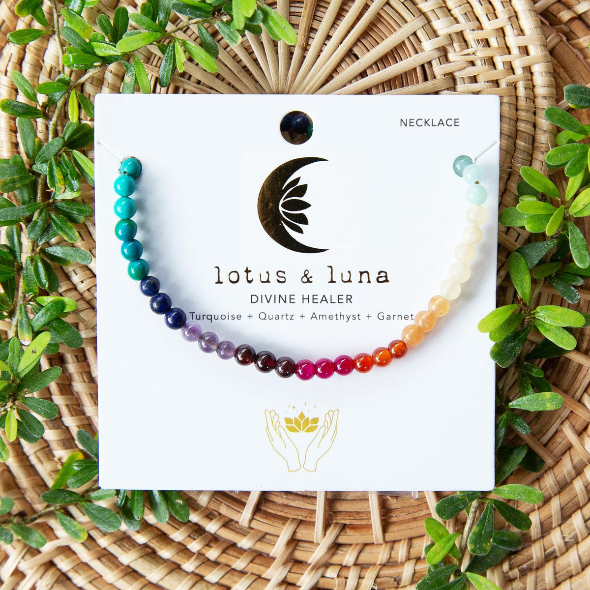 Lotus and Luna 4MM Energy Chakra Healing Necklace with Real Stones Jade, Pearl, Rose Quartz, Amethyst, Moonstone (Love + Clarity)