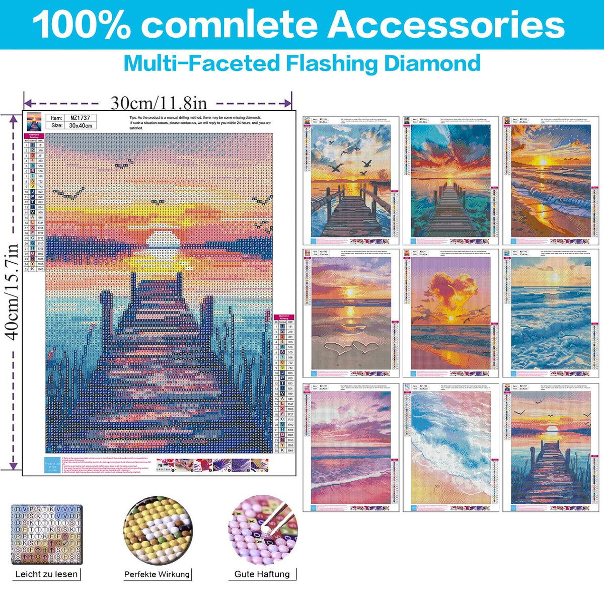 DPARTGMJT 9 Pack Beach Diamond Art Kits for Adults, Multipack Sunset Diamond Painting Kit for Adults, 5D DIY Round Drill Gem Art Adult Diamonds Dots Kits for Home Wall Decor Gift 12x16in (Landscape)