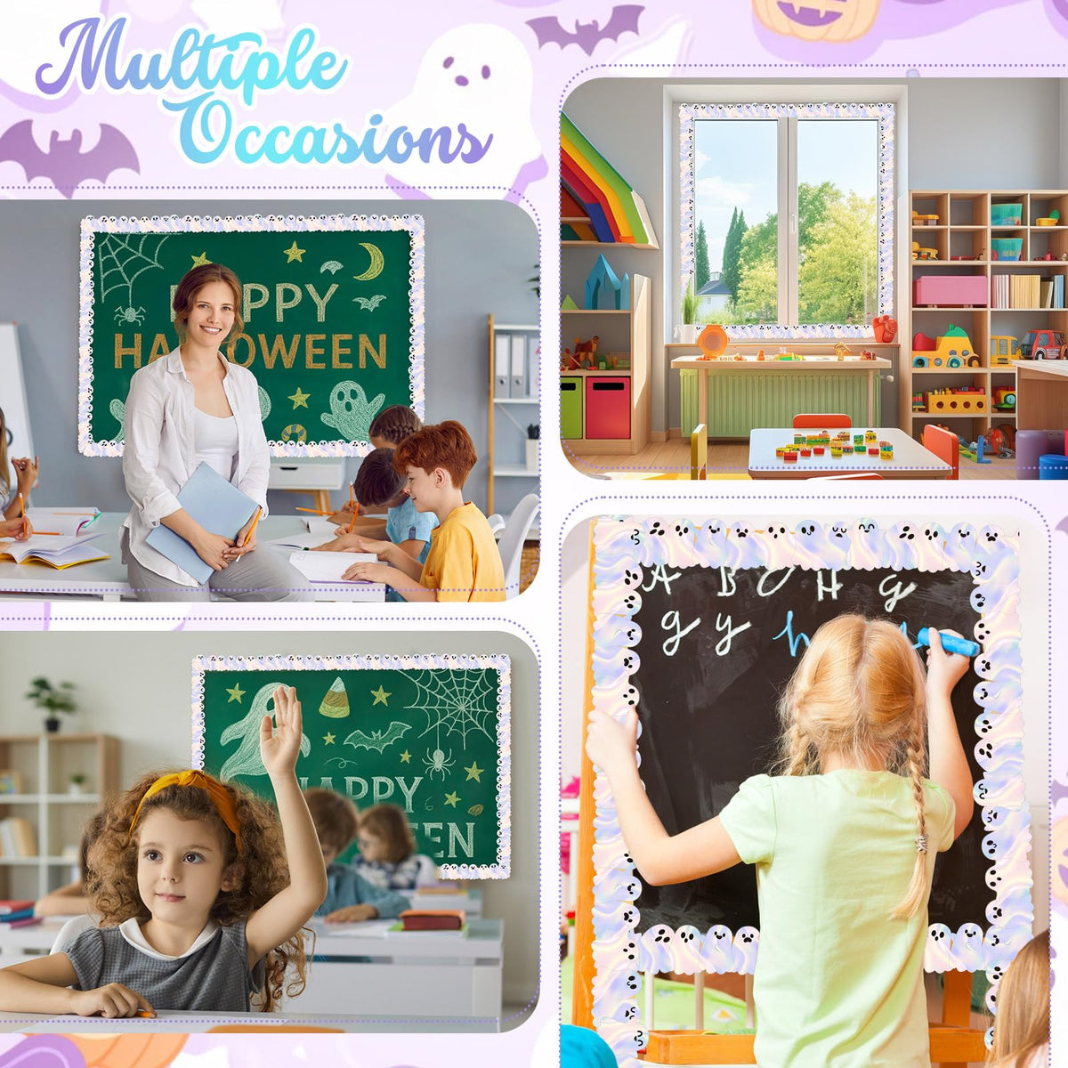 Fuutreo 32.8 ft Halloween Ghost Bulletin Board Borders Decoration Cute Classroom Bulletin Border Office Scalloped Trim for School Fiesta National Wedding Party Decoration