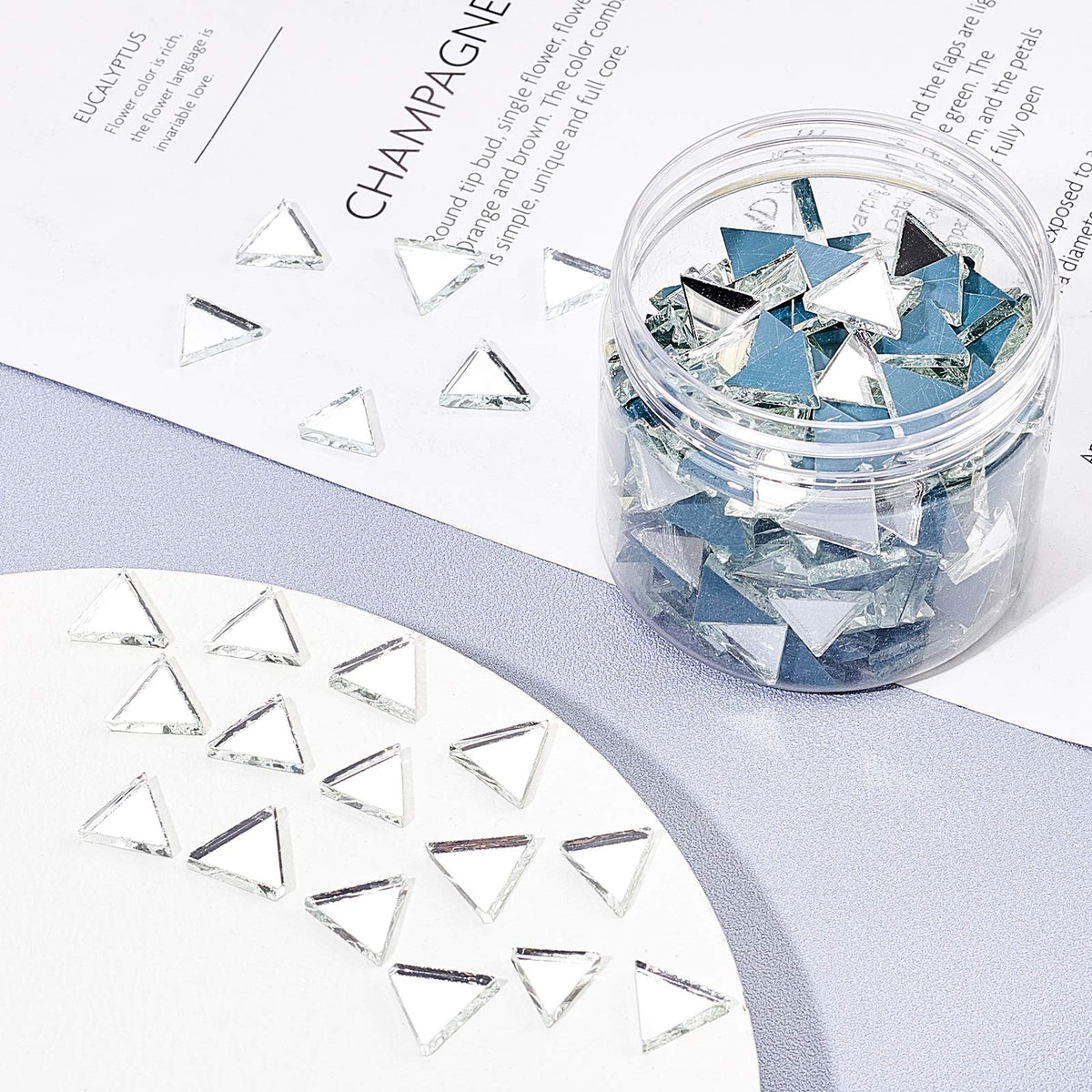 PH PandaHall 260g 0.5 inch Triangle Glass Mirror Tiles Mini Glass Decorative Mosaic Tiles for Home Decoration Crafts Jewelry Making, Clear