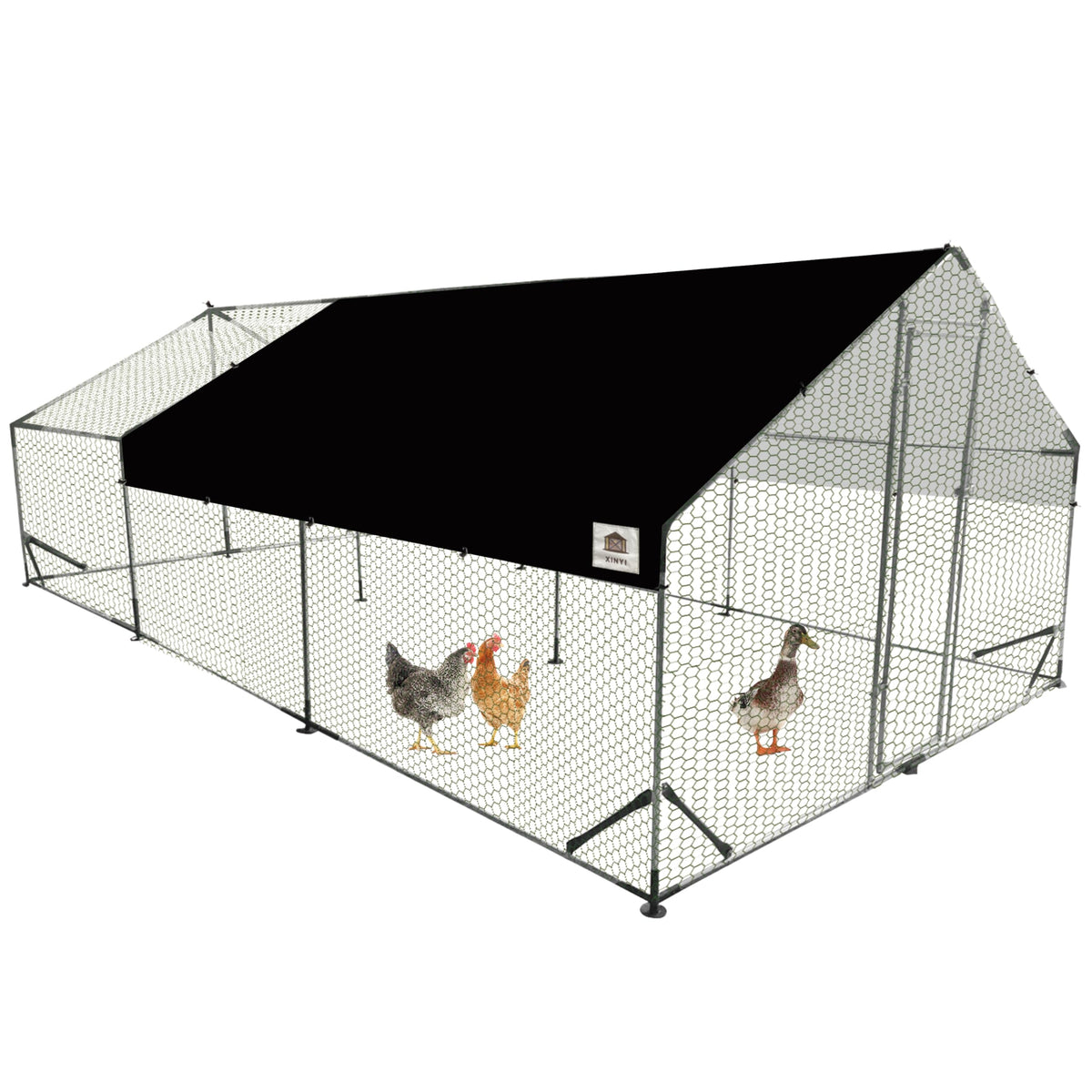 Chicken Runs for Yard with Cover, Metal Chicken Coop, Upgraded Anti-UV 180g/㎡ PE Cloth & 1.1mm Thickened PVC-Coated Hexagonal Chicken Wire Mesh & More Galvanized Steel Standpipes,19.7×9.8×6.4FT