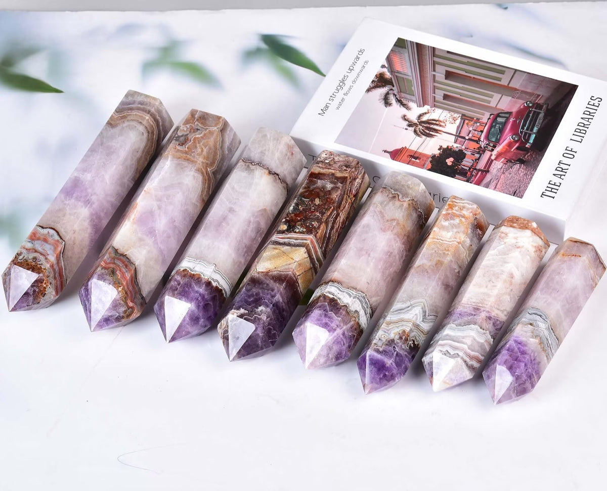 VIZYTOU Purple Amethyst Agate Stone Tower Obelisk Large Healing Crystal Rock Point Wand Reiki Healing Gifts 0.6-1.1 LBS