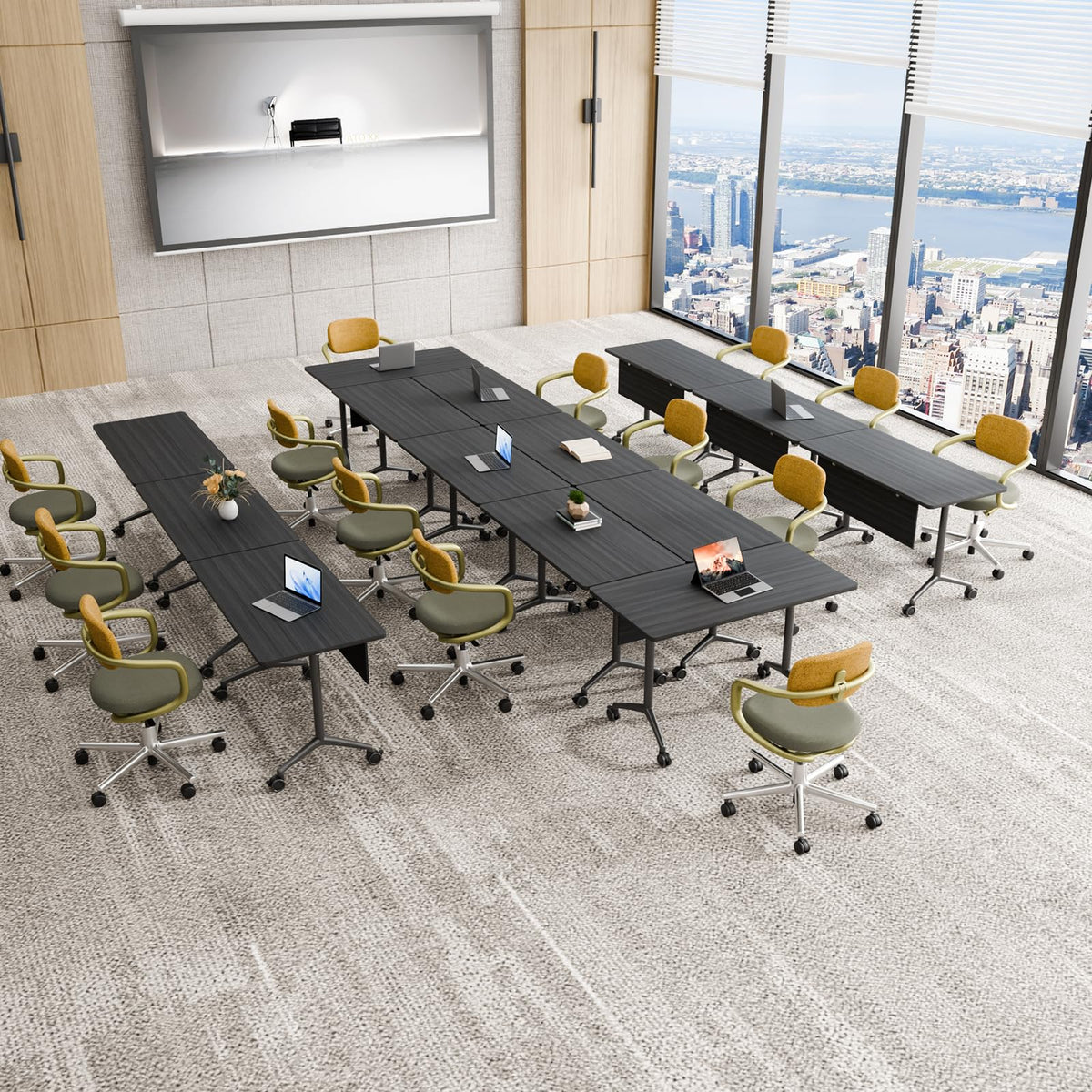 6 Pack Conference Room Tables,Mobile Folding Conference Table with Wheels,Modern Training Locking Rolling Meeting Conference Tables with Flip-Top for Office Classroom Business,6-12 Person,55.1IN