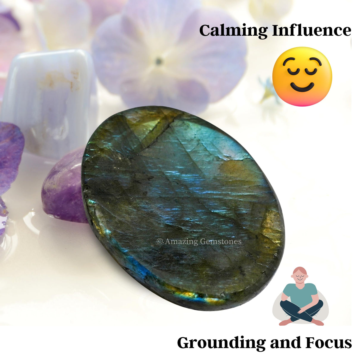 Amazing Gemstone Labradorite Thumb Worry Stone, Anxiety Stone, Healing Crystals - Piedra Crystal Fidget for Gift, Meditation, Calming, Relaxation, Stress Relief