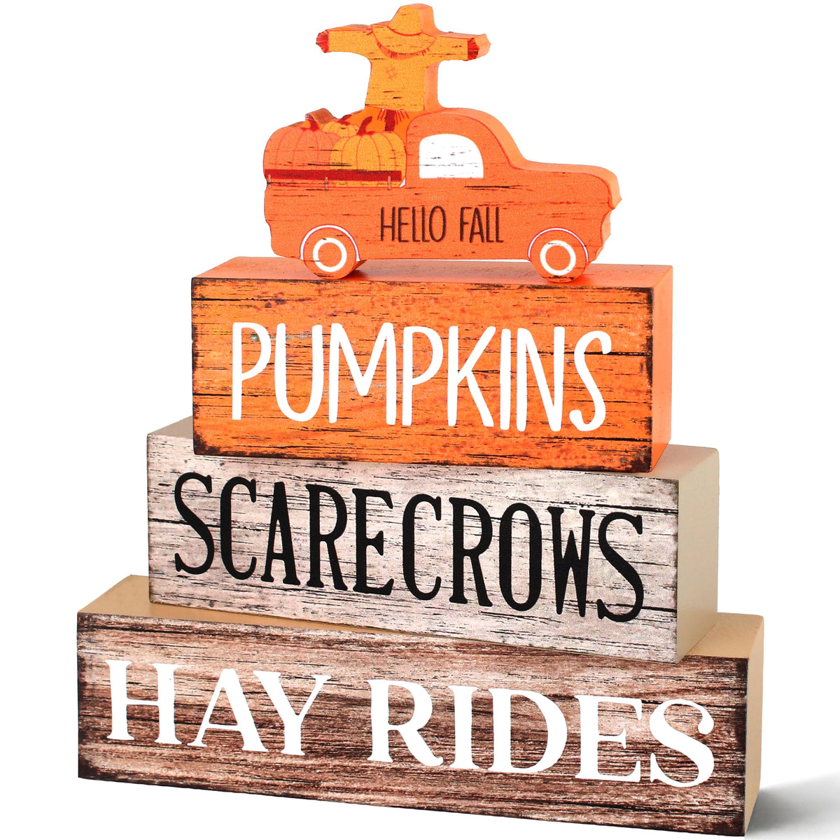 4 Pcs Fall Decor Wooden Tiered Tray Decor, Pumpkins Car Autumn Decorations Gifts for Home, Thanksgiving Table Centerpiece for Autumn Harvest Party Kitchen