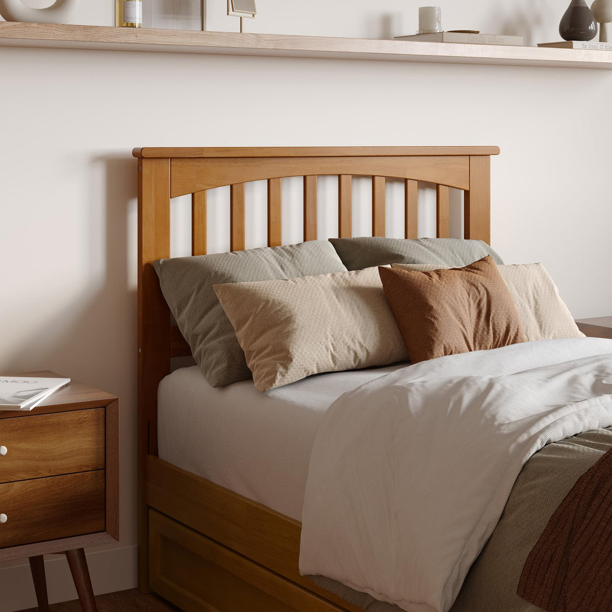 AFI, Everett Twin XL Platform Bed with Panel Footboard & Storage Drawers, Light Toffee