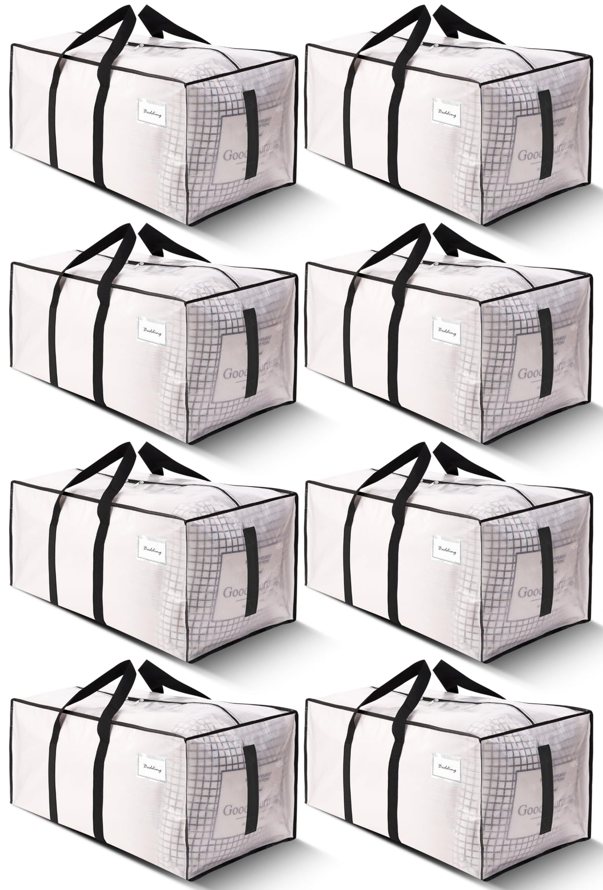 HOMESURE 8 Pack Large Strong Moving Bags with Zippers & Carrying Handles - Water-Resistant - Heavy Duty Storage Tote for Space Saving, Fold Flat, Alternative to Moving Box (Semi-Transparent)