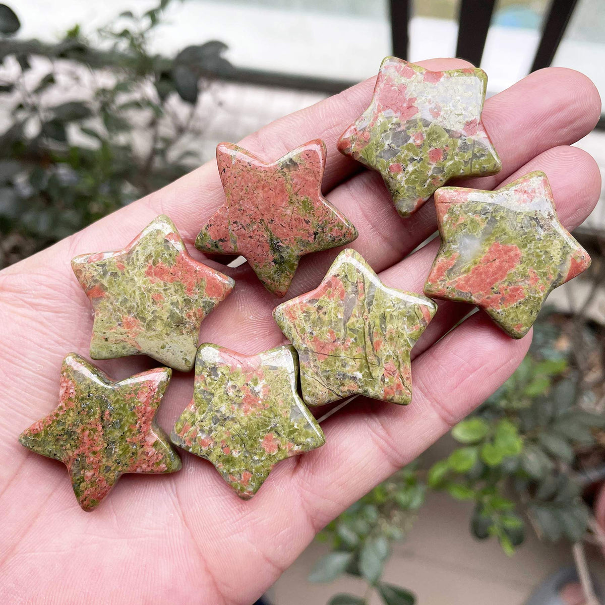 Fekuar Unakite Crystal Star Chakra Stones for Reiki Healing Yoga Balance Meditation Polished Mini Pocket Palm Stone 1 Inch (30mm)