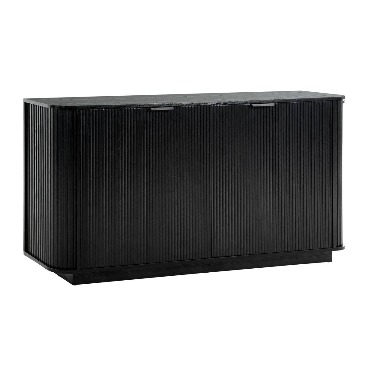 GDFStudio 63" Mid Century Modern Buffet Cabinet with Wavy Doors, Wood Sideboard Cabinet with Adjustable Shelves & 2 Doors, Storage Credenza Console Table for Dining Room Living Room Entryway, Black