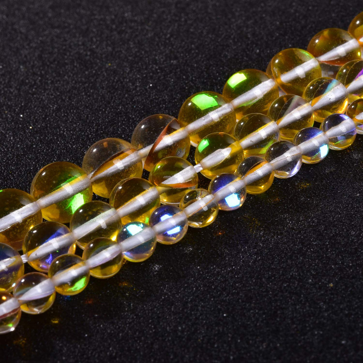 Asingeloo 60PCS 6mm Yellow Angel Aura Round Gemstones Polished Mermaid Aura Moonstone Beads Smooth Stone Loose Beads Crystal Quartz for DIY Jewelry Making 1 Strand 15”
