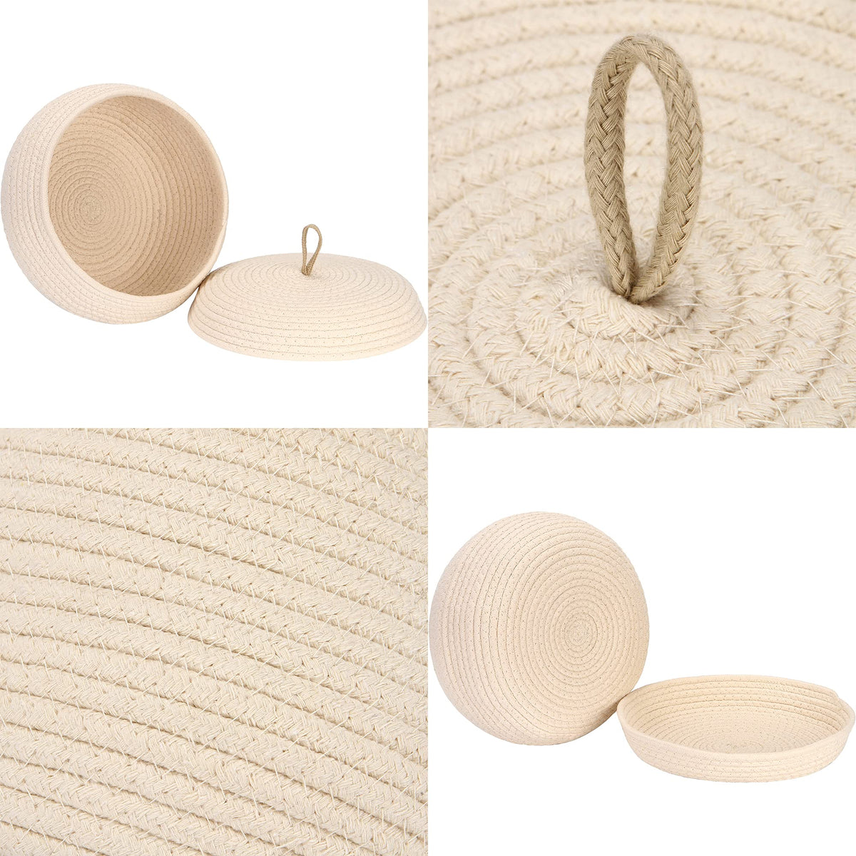 Sea Team Round Cotton Rope Storage Basket with Lid, Decorative Woven Storage Bin, Pot, Caddy, Organizer, Container for Snacks, Towels, Plants, 13 x 5.5 Inches (Large, Shallow, Cream)