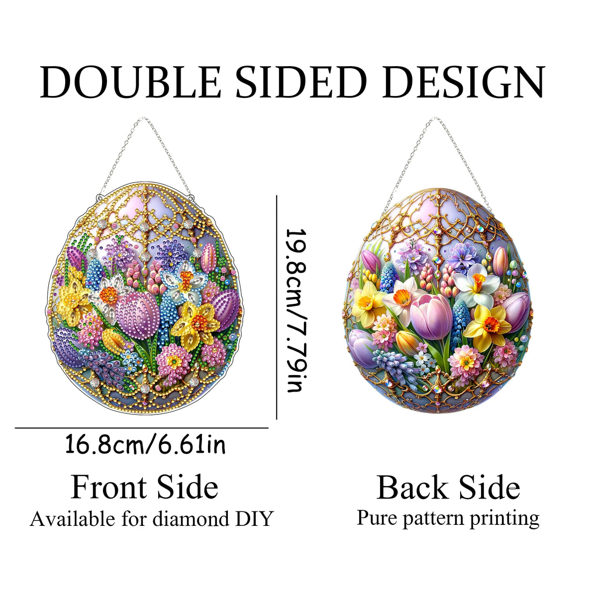 JJFox Easter Egg Flower Diamond Art Hanging Kit for Adult,Special Shaped Rhinestone,DIY Acrylic 5D Diamond Art Painting Window Pendants Home Garden Wall Hanging Kits Hanging Ornament,Double Sided