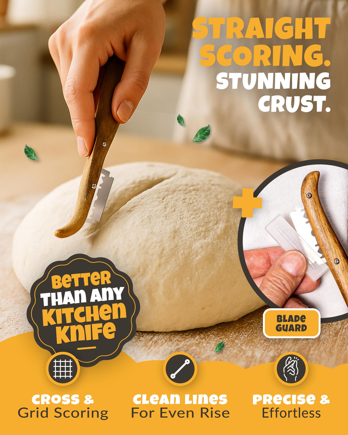 CRUSTLOVE 2pcs Set Bread Lame with 5 Blades – Sourdough Scoring Tool Set with Straight & Curved Scoring Knife for Sourdough and Bread Baking, Dough Scorer, Bread Scoring Tool, Bread Baking Supplies
