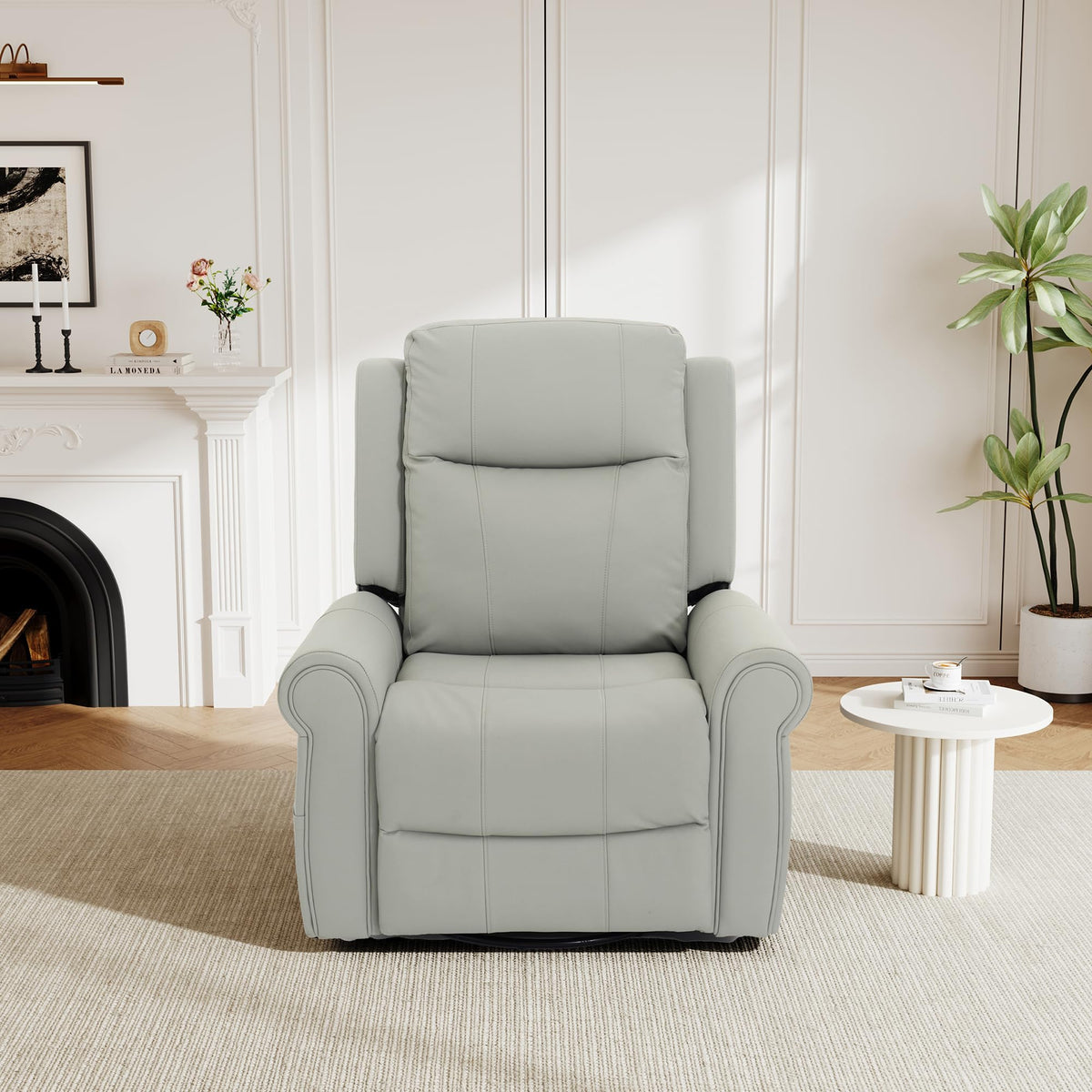 Christopher Knight Home Hayezi 270° Swivel Rocker Recliner, Massage and Heating Chair, PU Leather Living Room Manual Recliner with Dual Reclining Positions & Side Pocket, for Nursery Bedroom, Gray