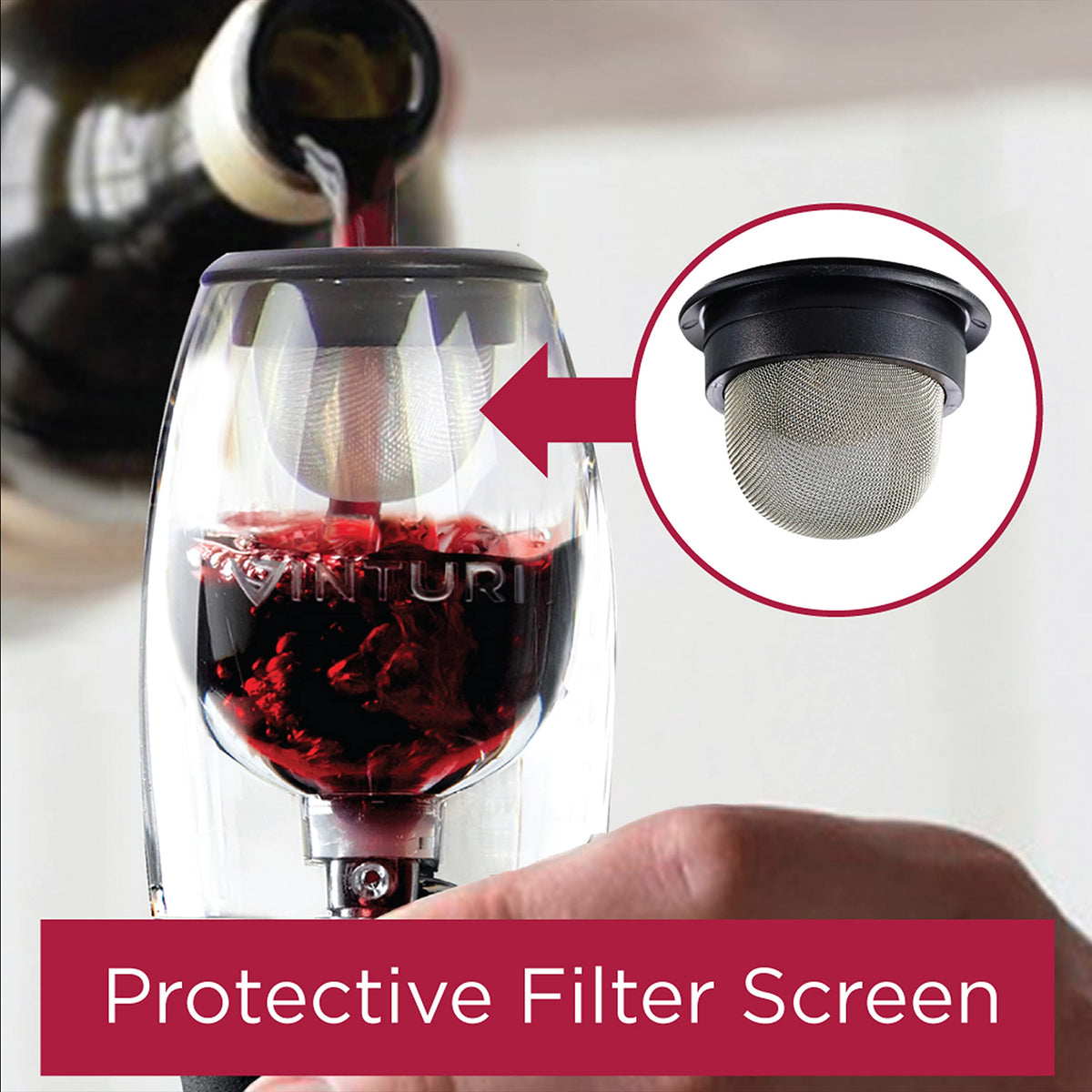 Vinturi Wine Aerator Pourer and Decanter for Red Wines Patented Design Perfectly Aerates Wines By The Glass or Bottle With Distinctive Sound, Includes No-Drip Base & Sediment Screen, Black