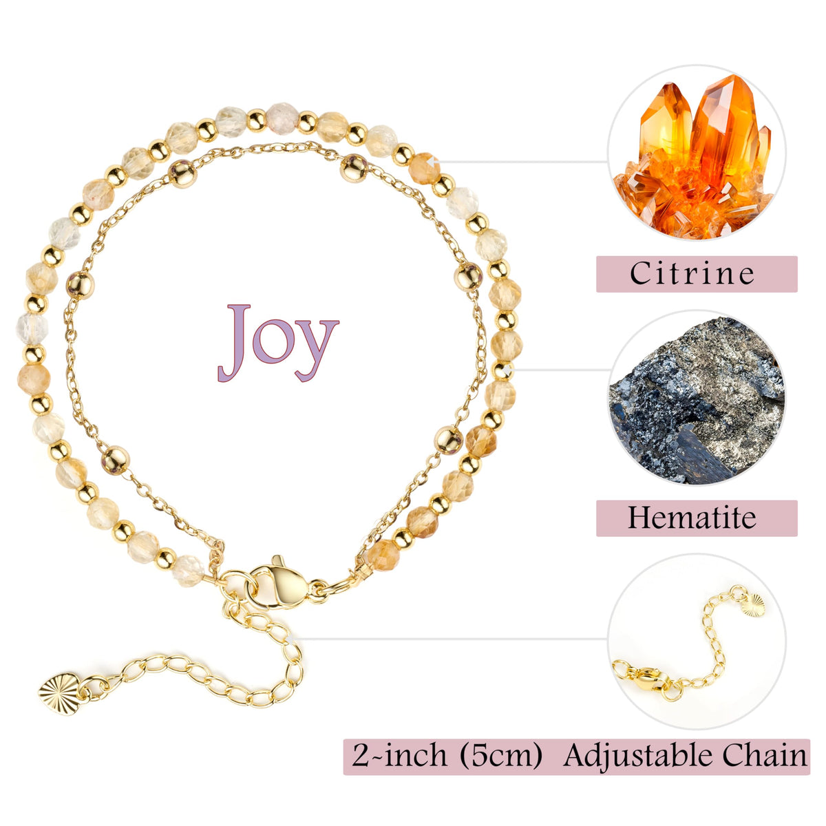 Farfume Citrine Crystal Bracelet Beaded Bracelets for Women 4mm Natural Stone Beads Gemstone Handmade Jewelry Valentine's Day Gifts