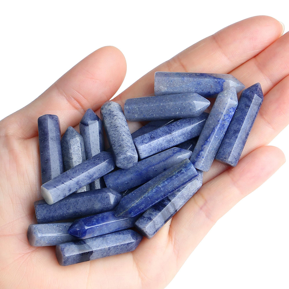 QINJIEJIE Blue Aventurine 20 PCS Healing Crystals Stones Sets Wands Bulk Natural Pocket Crystal Towers Assorted Pointed Reiki Gemstones Polished Energy Meditation Chakra Gifts for Women Men