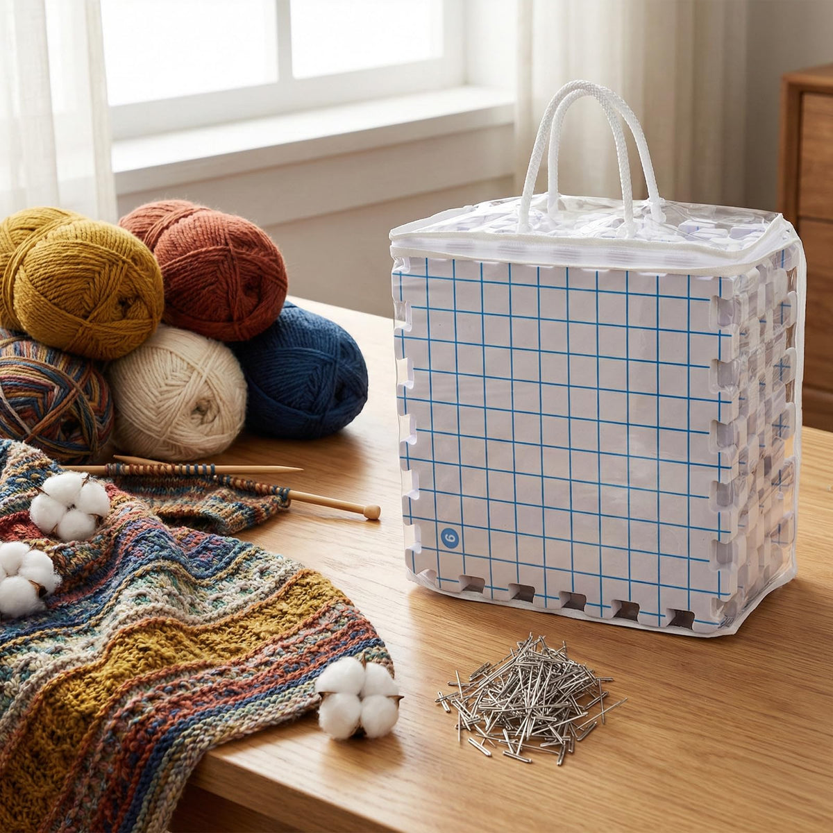 Suwimut 9 Pack Blocking Mats for Knitting & Crochet Projects, 12" x 12" Interlocking Blocking Boards, 0.75" Extra Thick Aligned Grid Knitting Mats with 100 T Pins and Storage Bag