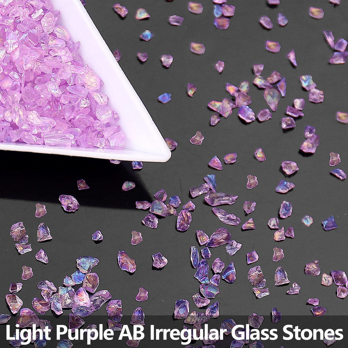 Irregular Crushed Glass Chips Sprinkles, 100g Metallic Chunky Glitter Stones for Nail Art, Resin Mold Filler, DIY Crafts, Vase Filler, Jewelry Making (Light Purple AB)